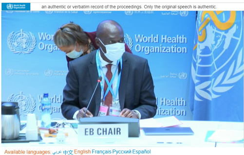 WHO EB150 Chair during debate of Alcohol Action Plan